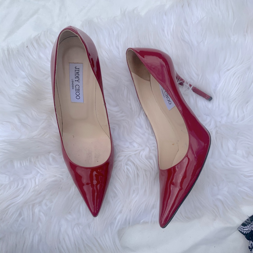 Jimmy Choo Red Patent Leather Point Toe Spike Heel